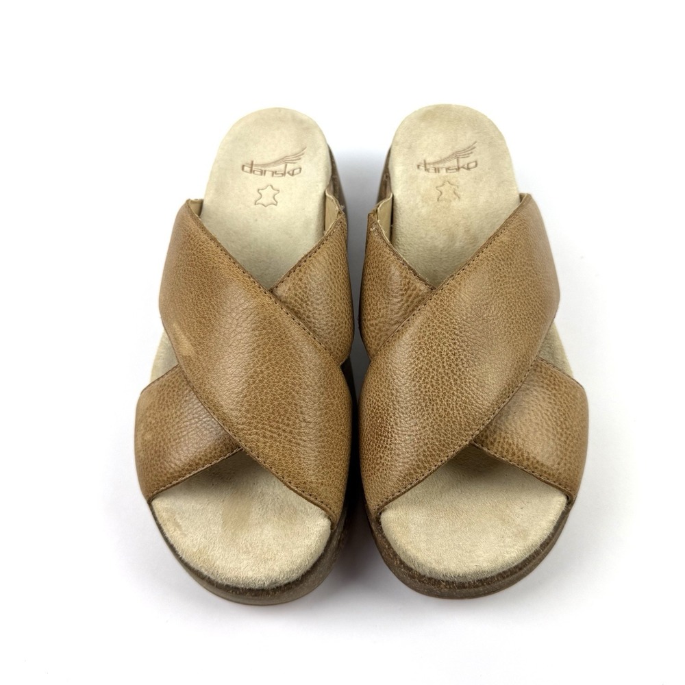 Dansko Bridget Sandals 41 Honey Distressed Leather Platform Chunky Shoes